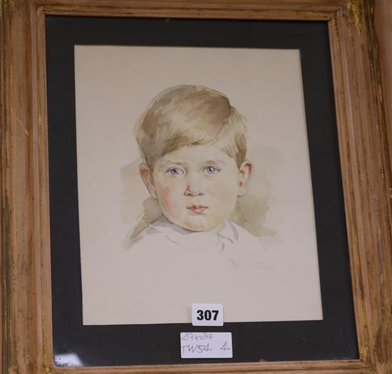 Ludmilla Trapp (20th century), Head and shoulders portrait sketch of the young Prince Charles, watercolour